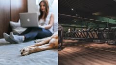 Žena pracujúca z domu, fitko