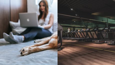 Žena pracujúca z domu, fitko