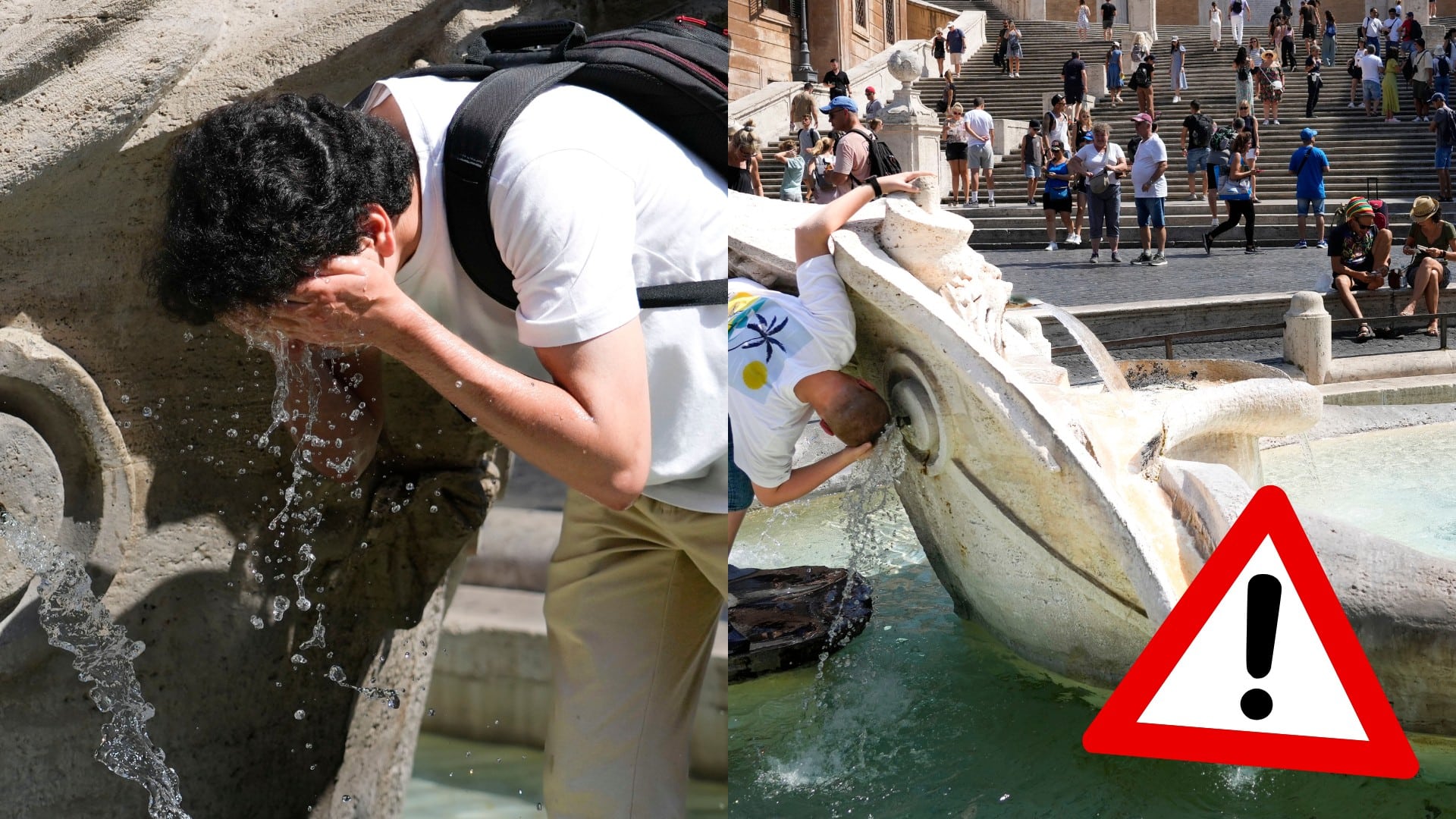 Muži sa chladia vo fontáne počas horúčav