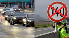 Autá v kolóne a cestár mení dopravnú značku