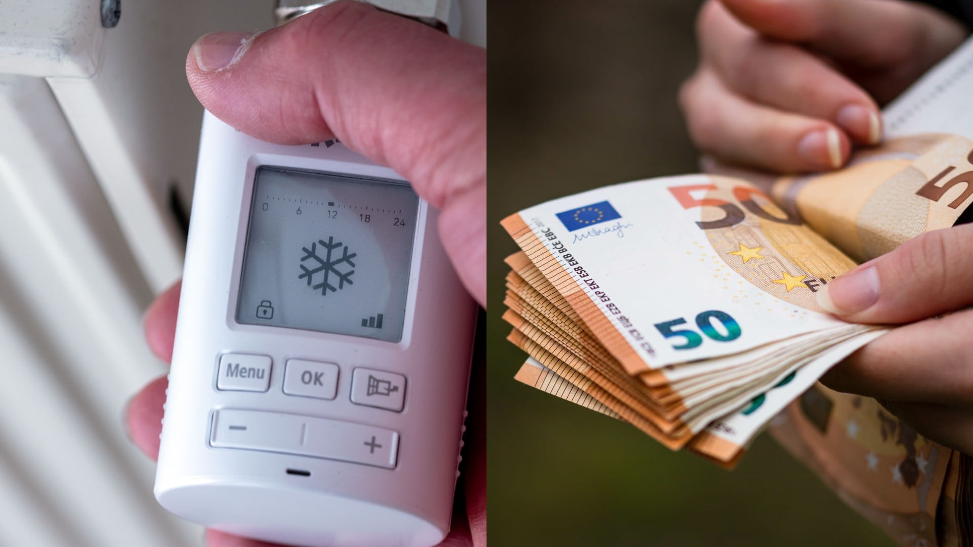 Nastavovanie teploty radiátora a peniaze v rukách