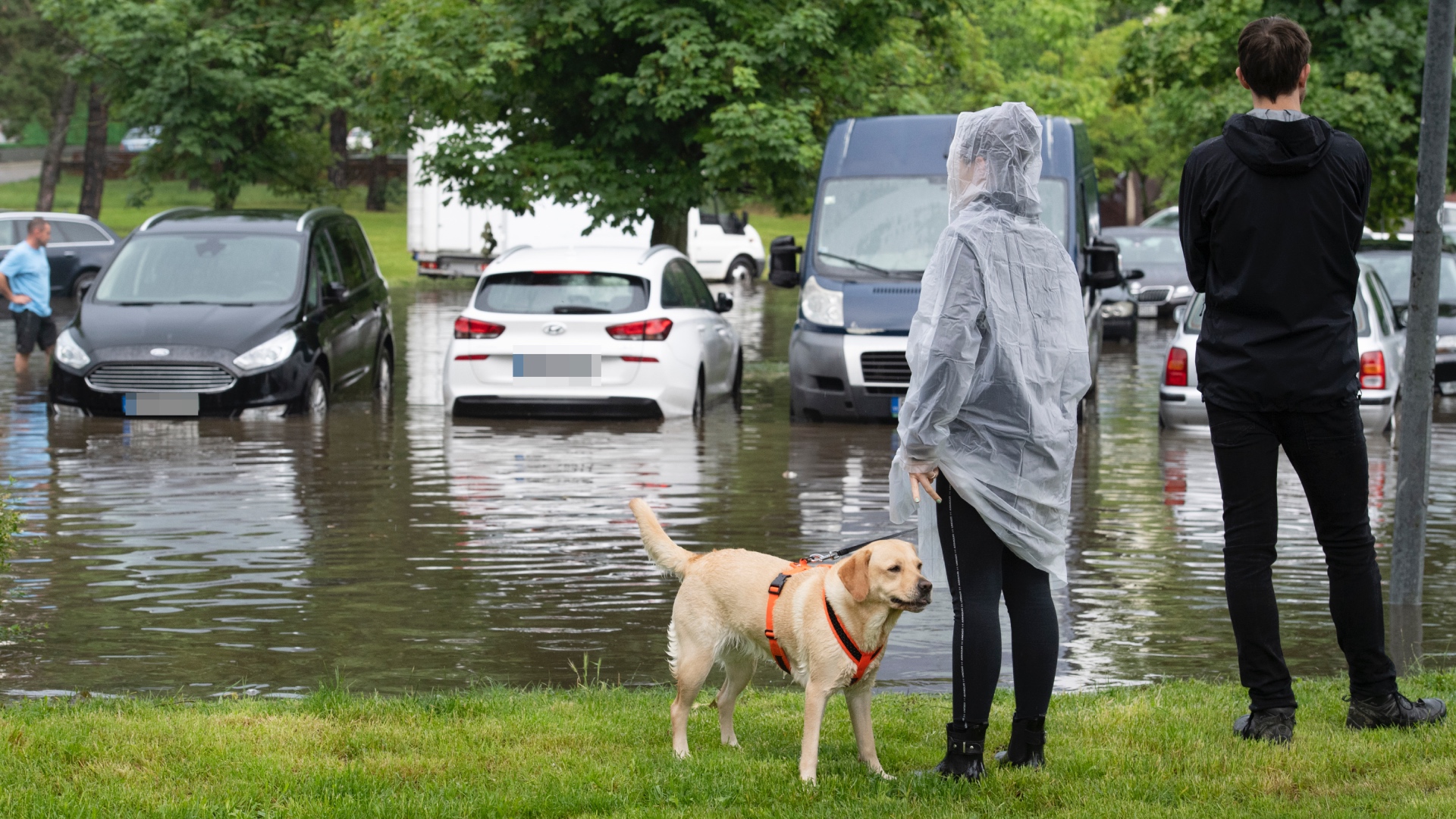 Na snímke sú dvaja ľudia so psom