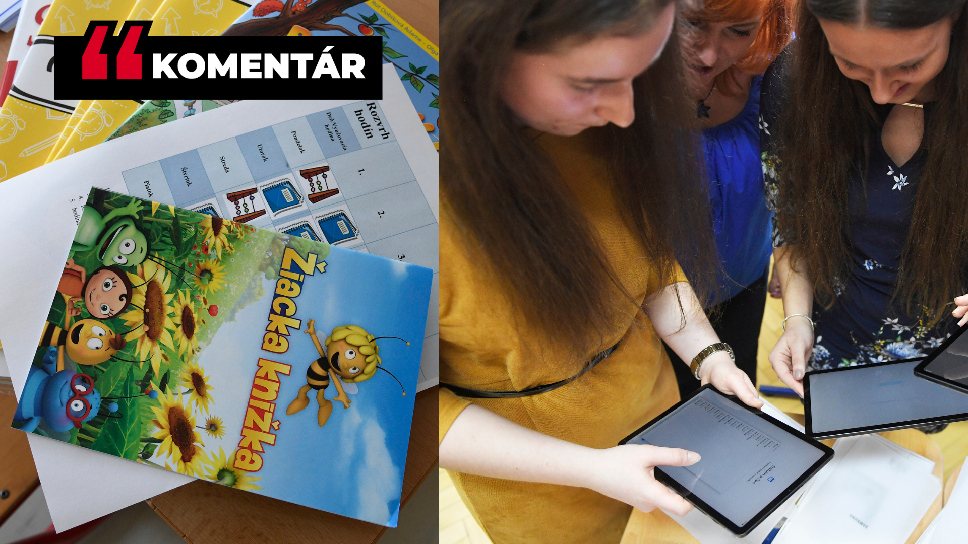 Žiaci s tabletmi a žiacka knižka