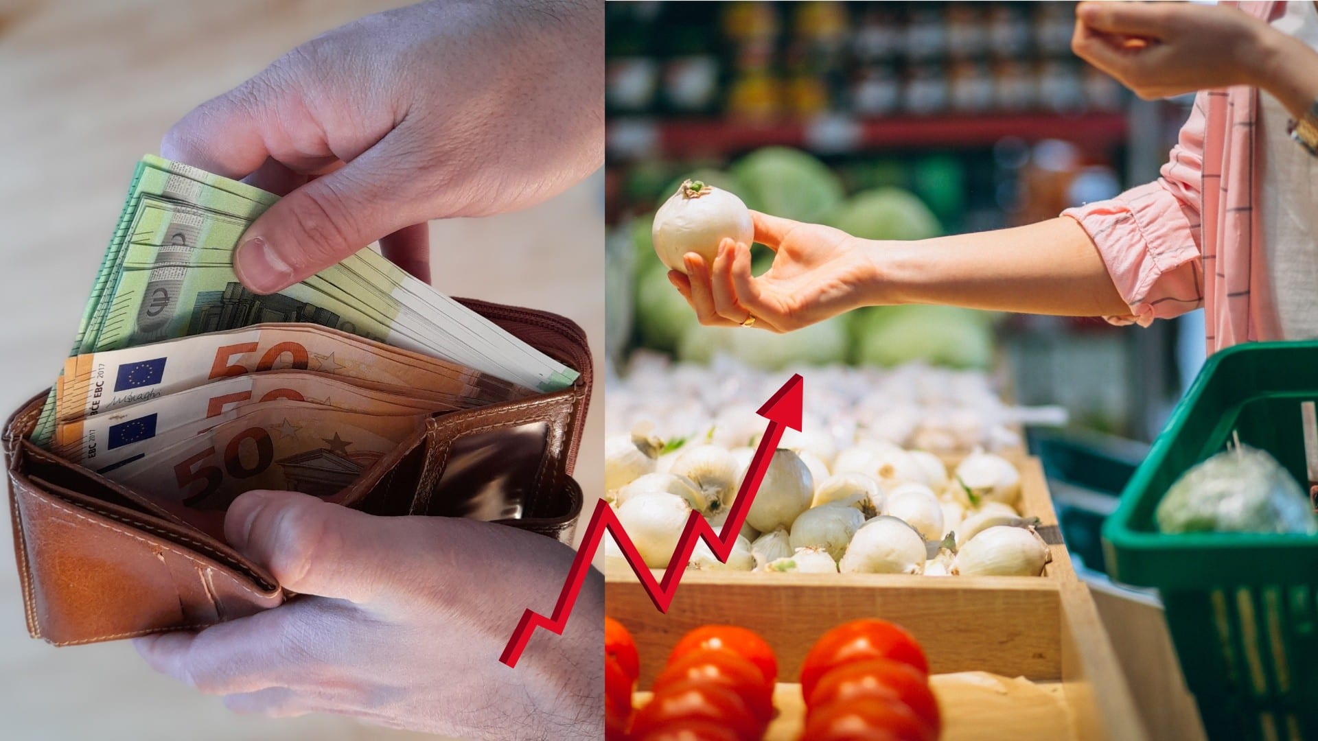 na snímke sú peniaze a potraviny