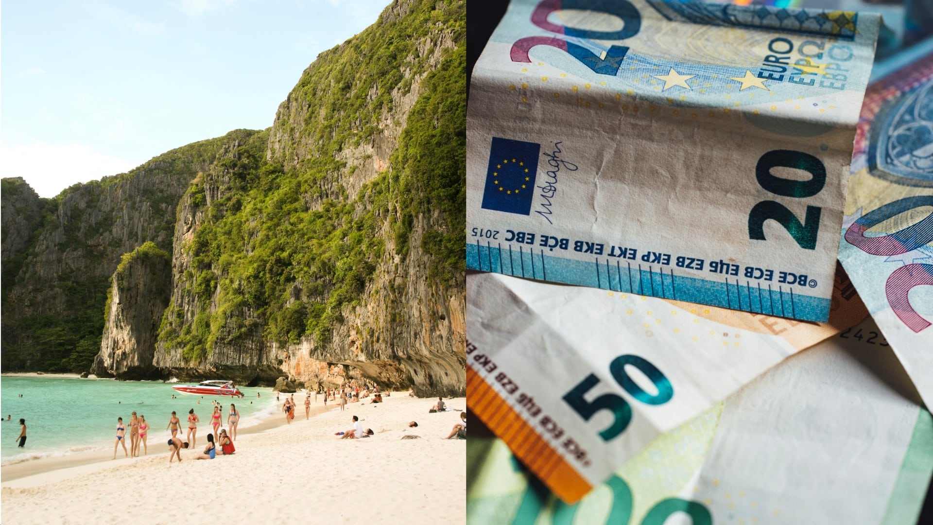 Ľudia na pláži, peniaze