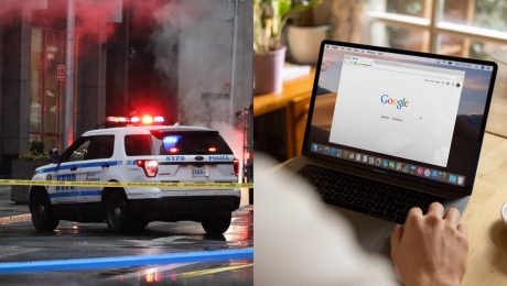 Na snímke je miesto činu a človek prezerajúci si Google