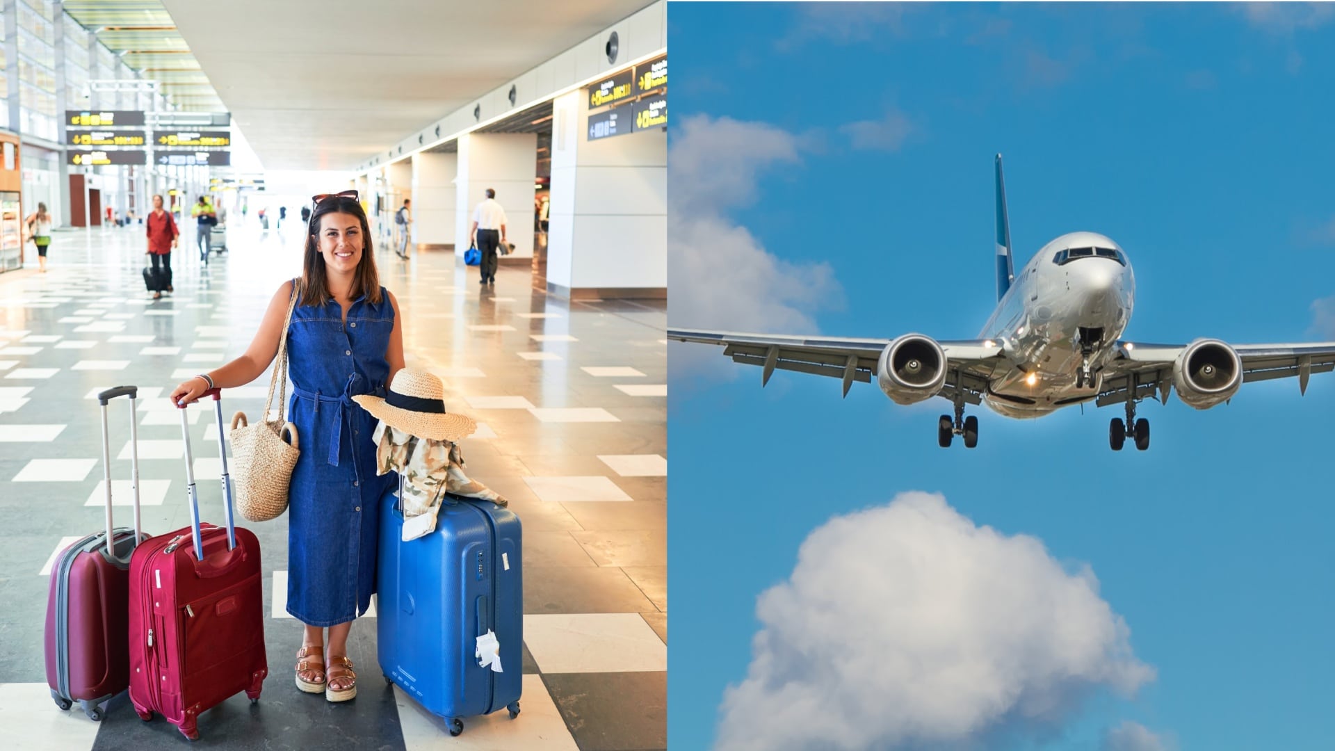 Žena s kuframi, lietadlo