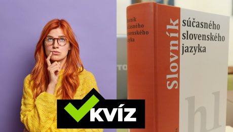 Žena s okuliarmi pozerá donors a slovník slovenského jazyka