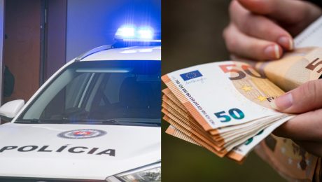 Policajné vozidlo a peniaze v ruke