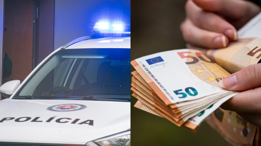 Policajné vozidlo a peniaze v ruke