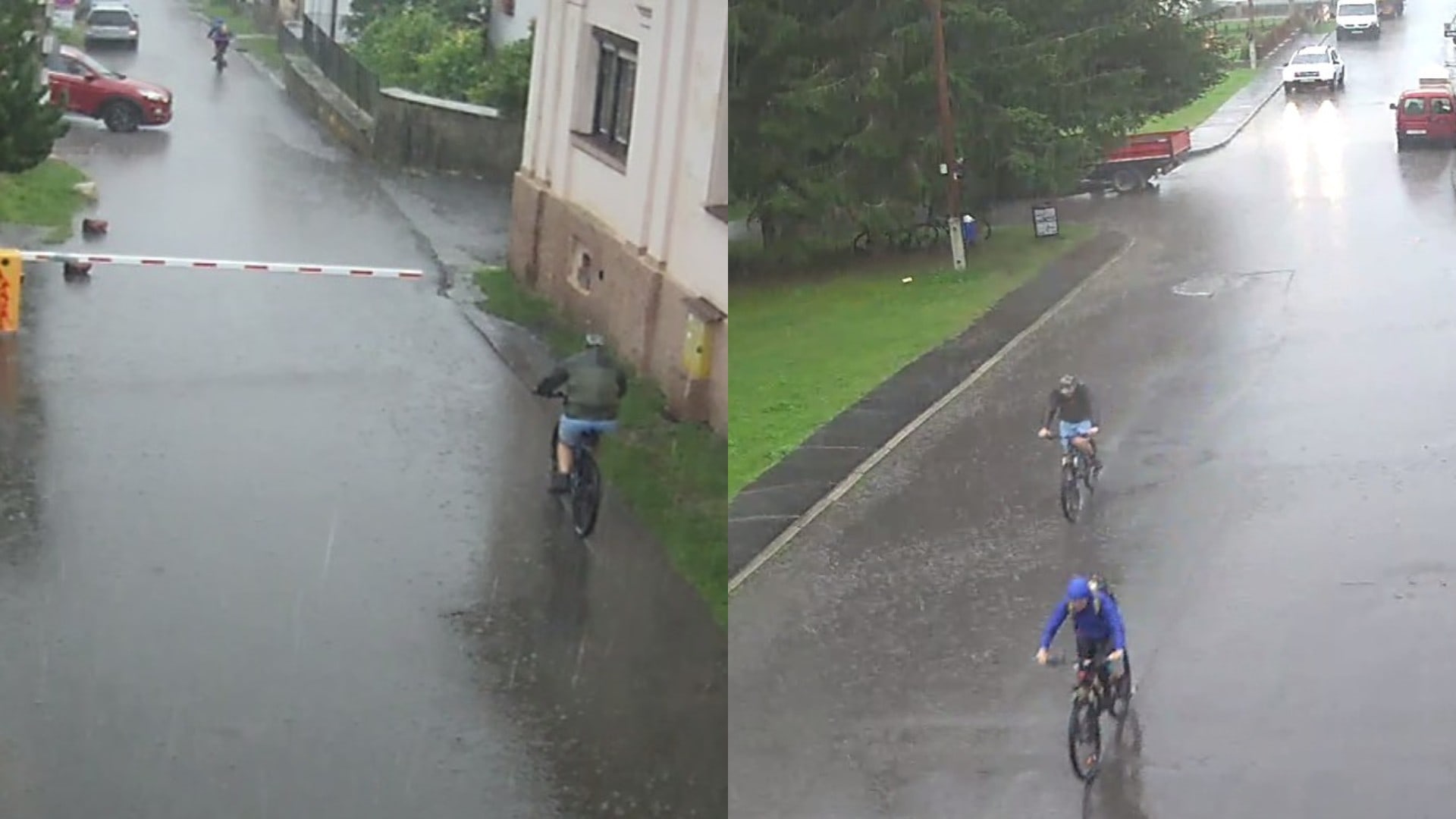 Na snímke cyklisti v daždi idú po ulici