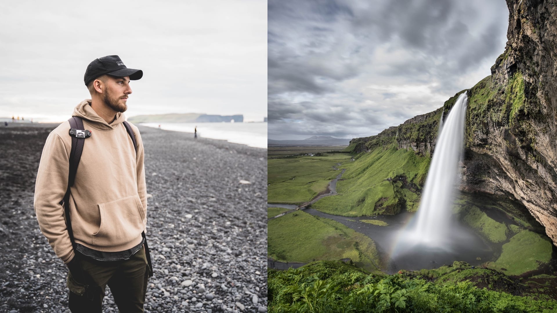 na snímke je muž a vodopád