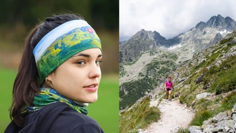 Na snímke je žena v šatke a Tatry
