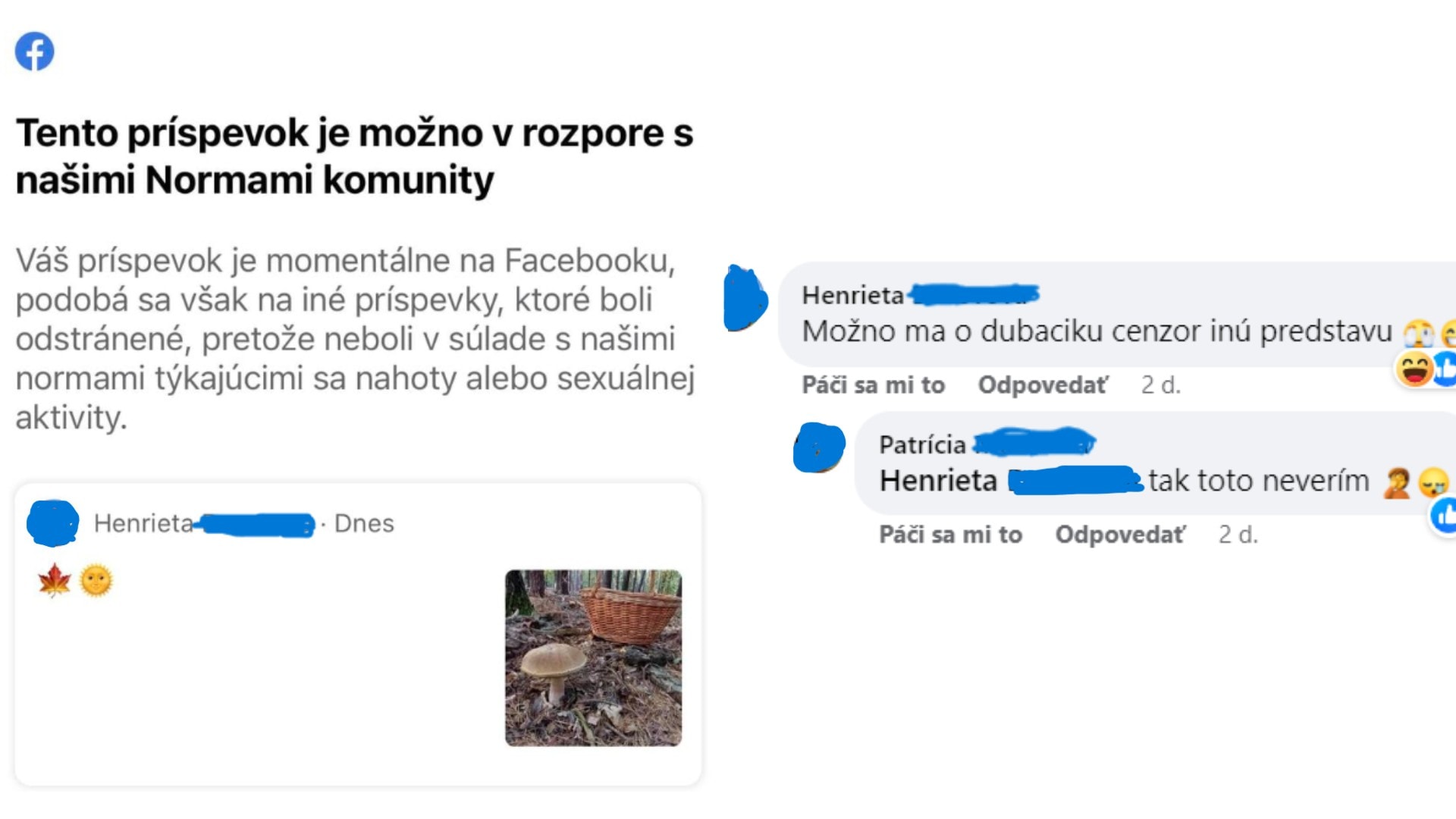 Screenshoty z Facebooku