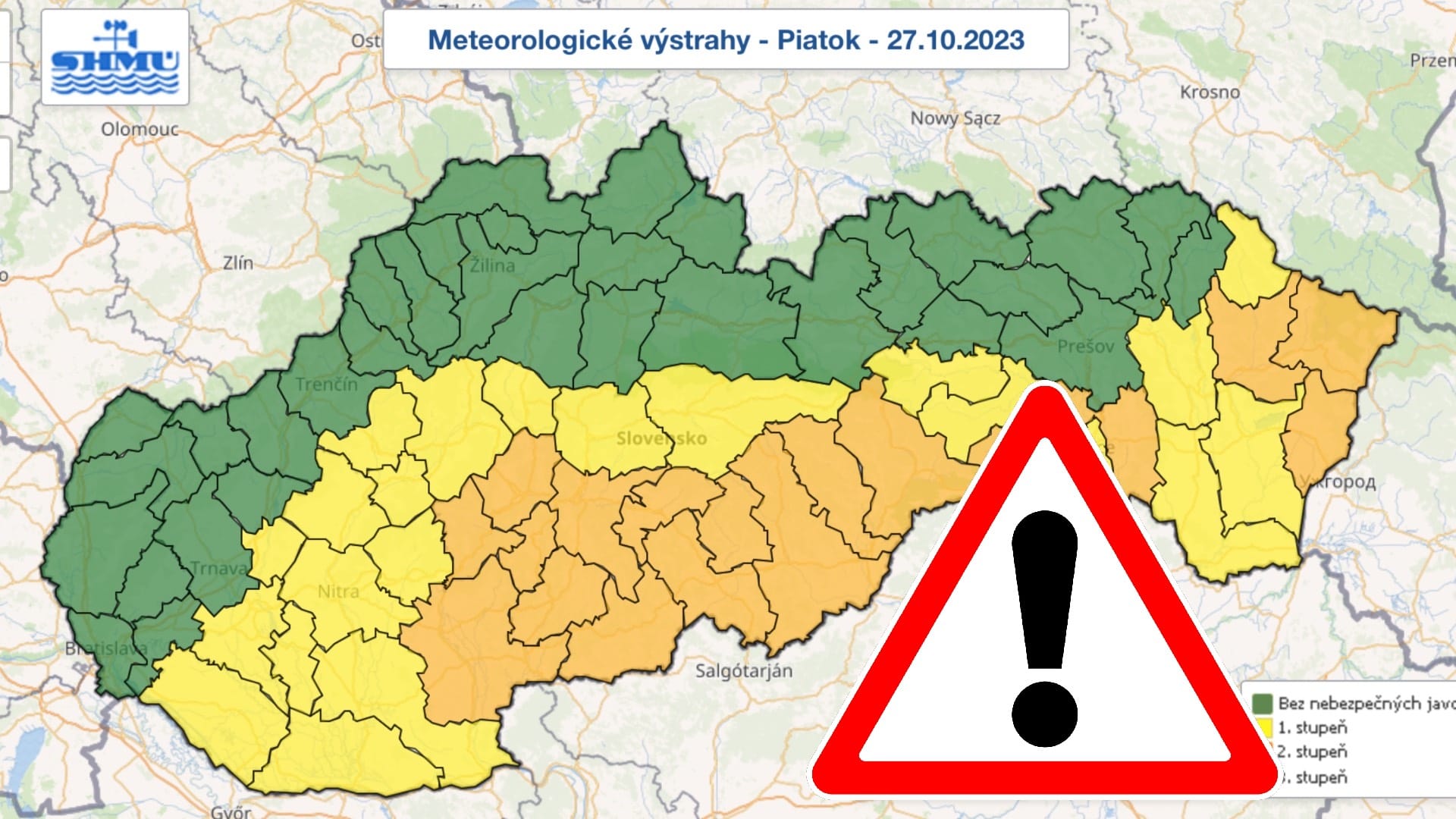 Na snímke je mapa výstrah od SHMŮ