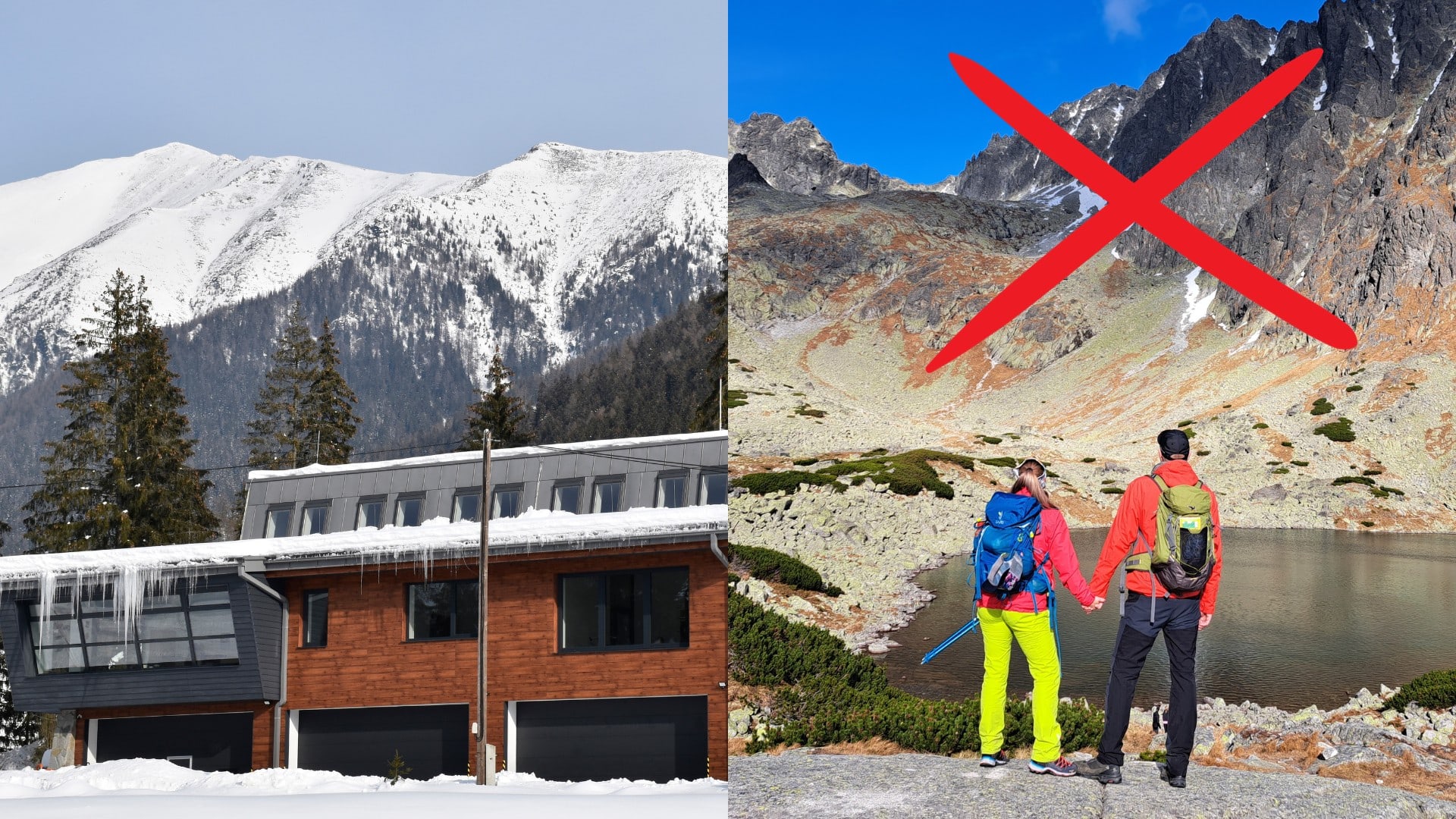 Pohľad na Západné Tatry a turisti v horách.