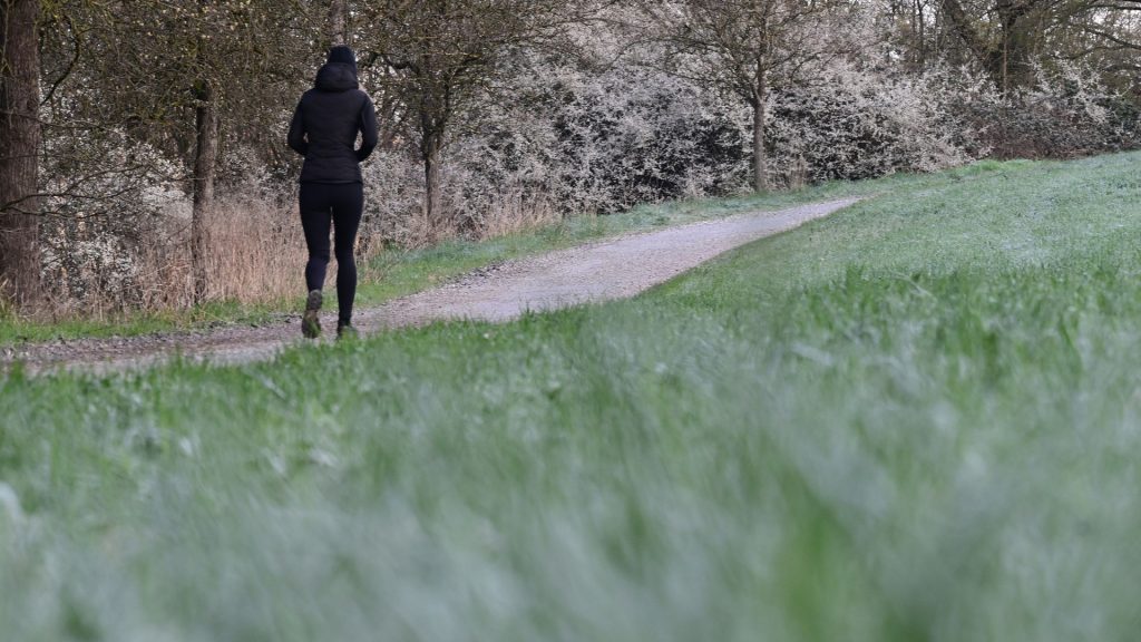 Žena sa prechádza v parku počas mrazu.