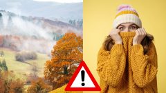 Hmla v horách a žena sa skrýva pod rolákom.