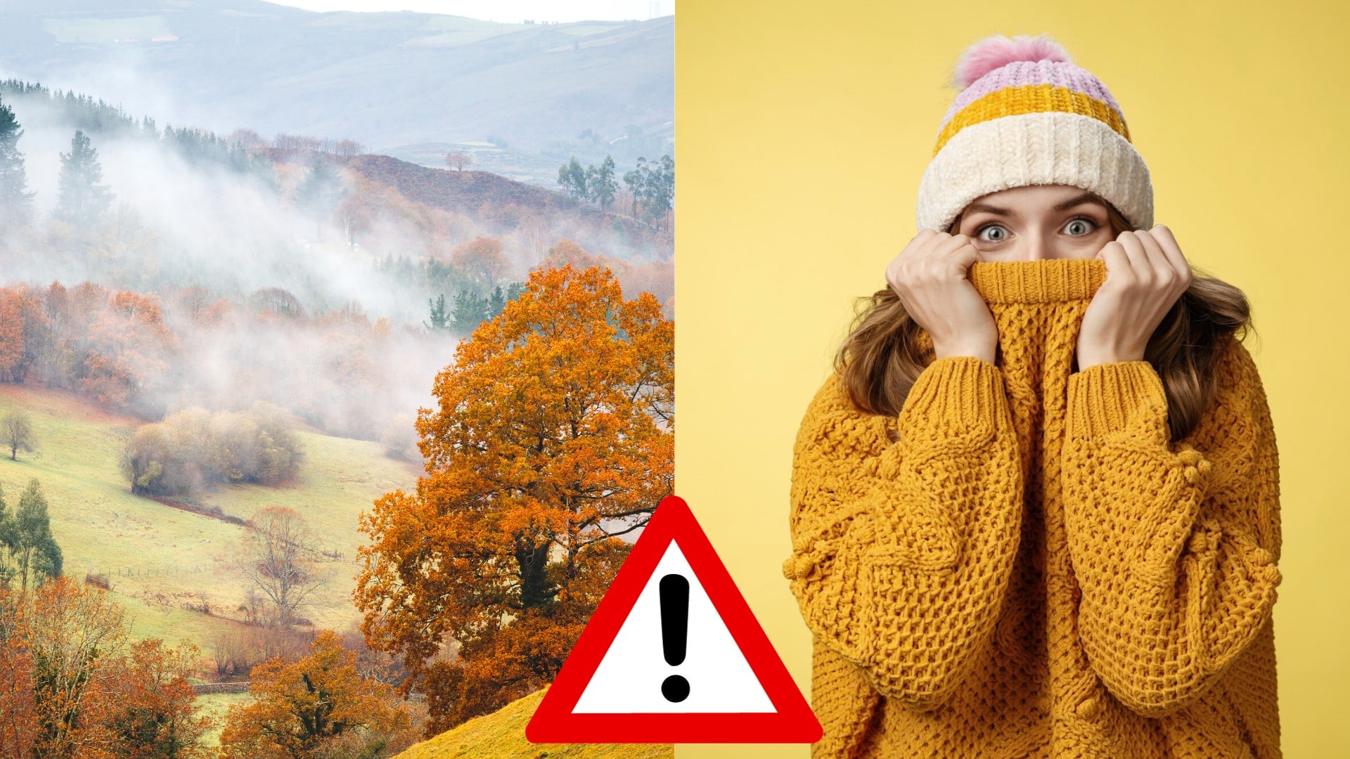 Hmla v horách a žena sa skrýva pod rolákom.