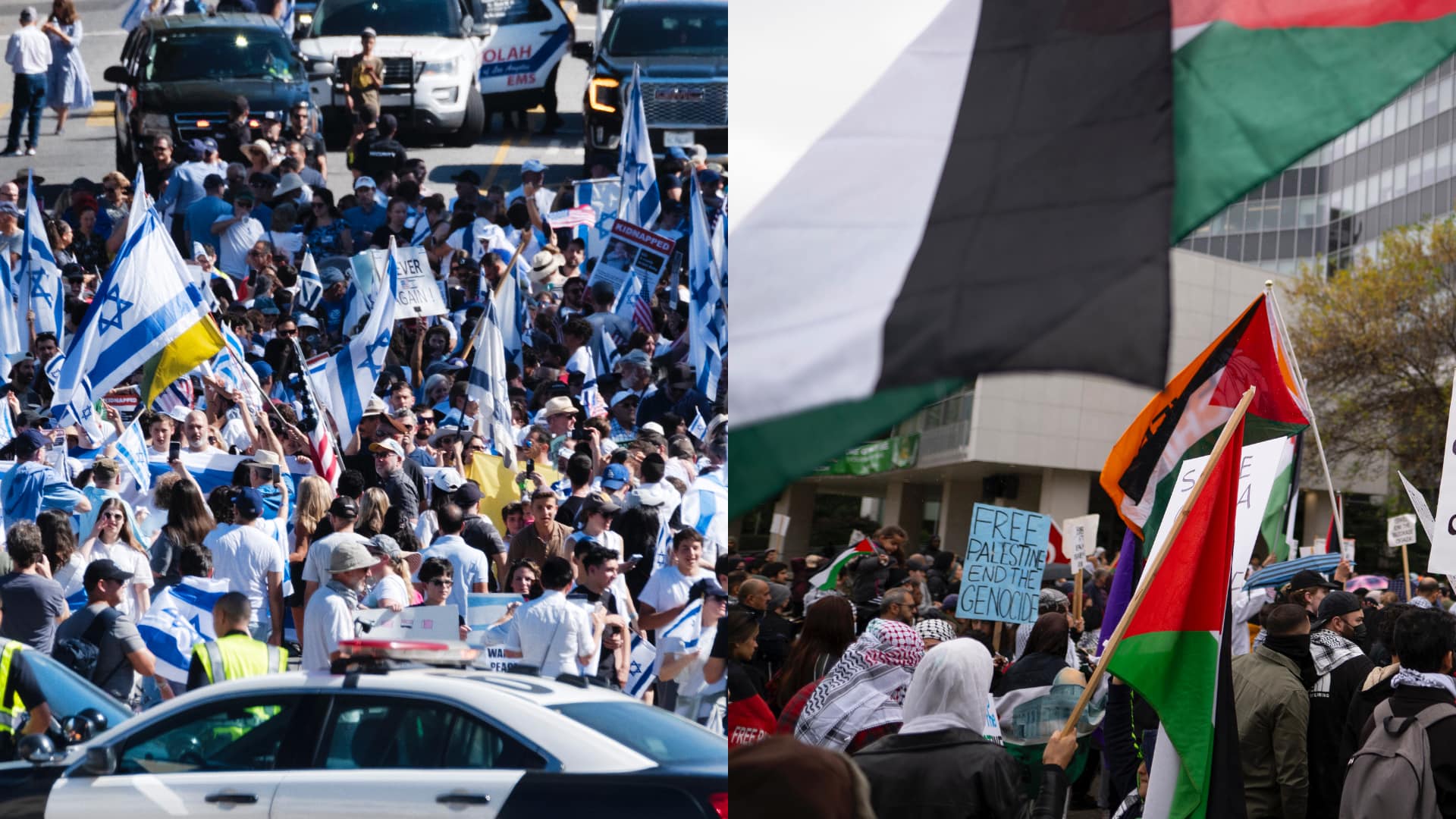 Izraelskí a palestínski protestujúci. Vojna v Izraeli