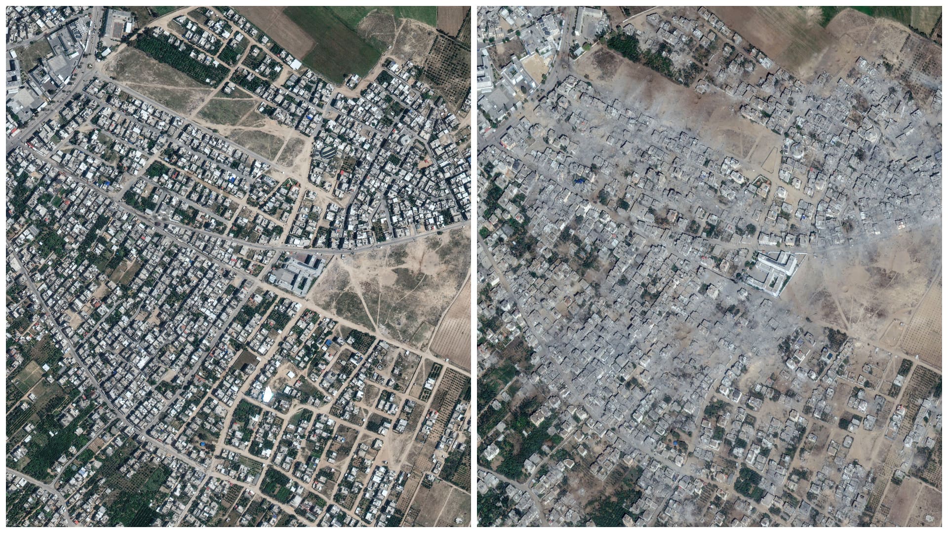 Poškodenie budov a štruktúr po bombardovaní susedstva Beit Hanoun v severnej Gaze