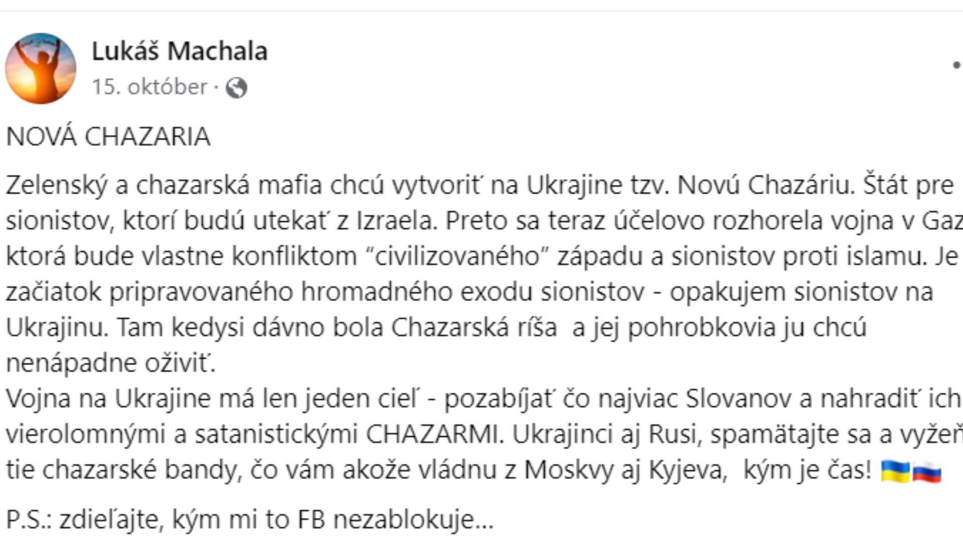 Screenshot Facebooku Ľuboša Machalu