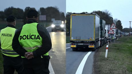 Policajti kontrolujú dopravu a kolóna od hraničného priechodu Vyšné Nemecké.