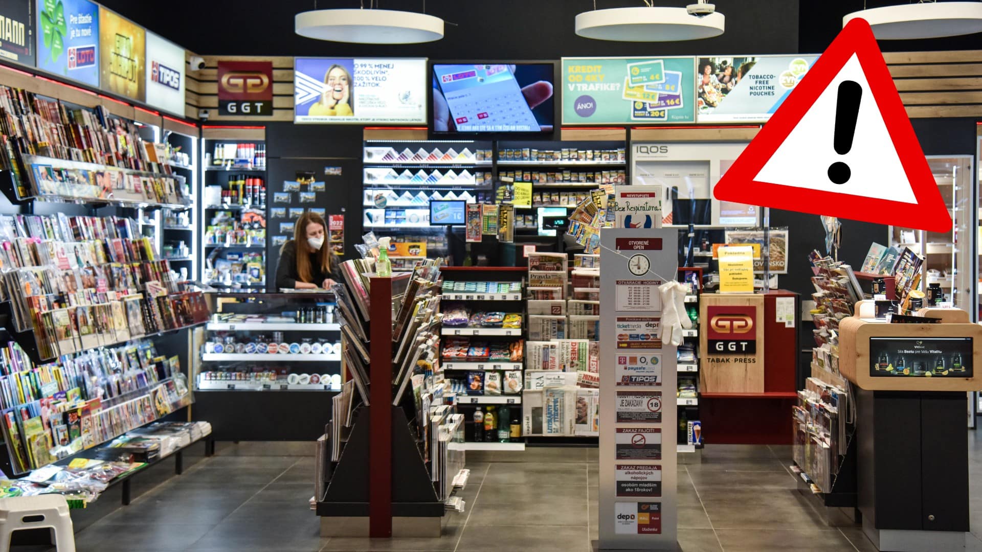 Žena za pokladňou v novinovom stánku.