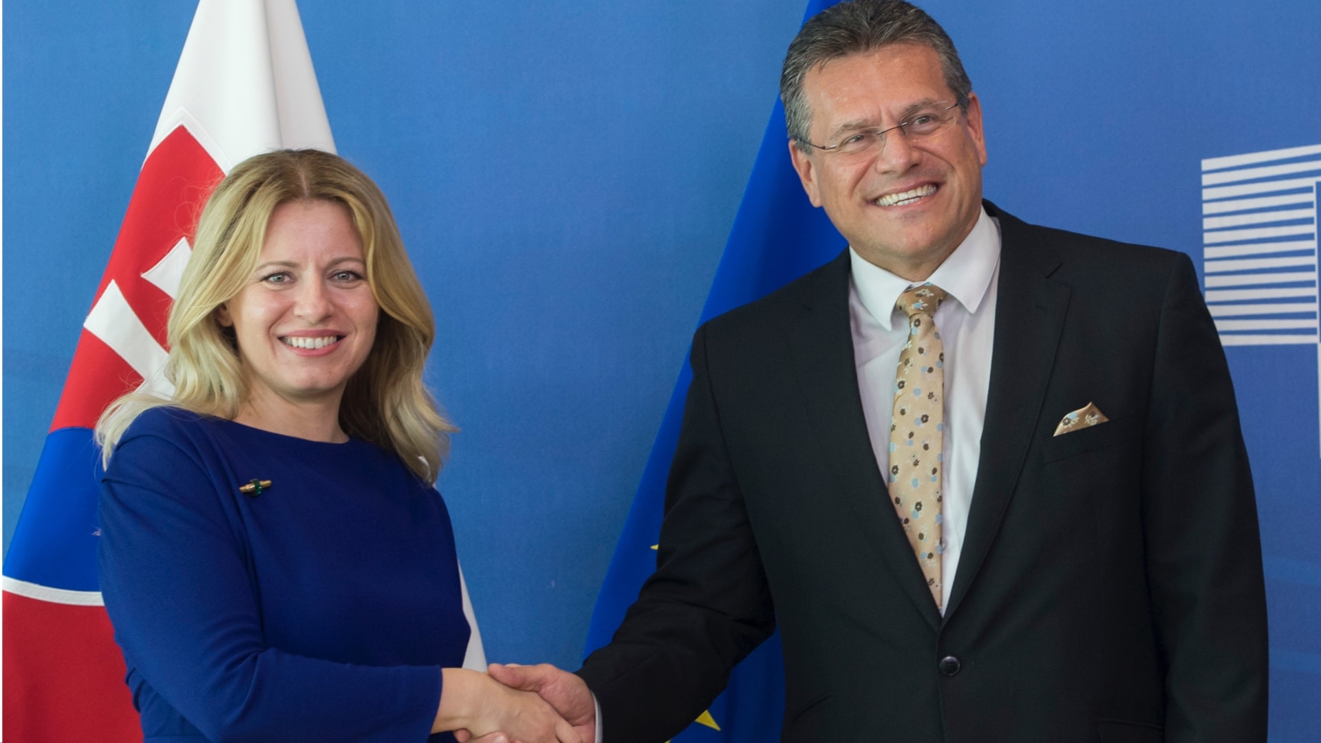 Na snímke prezidentka SR Zuzana Čaputová a podpredseda Európskej komisie (EK) Maroš Šefčovič