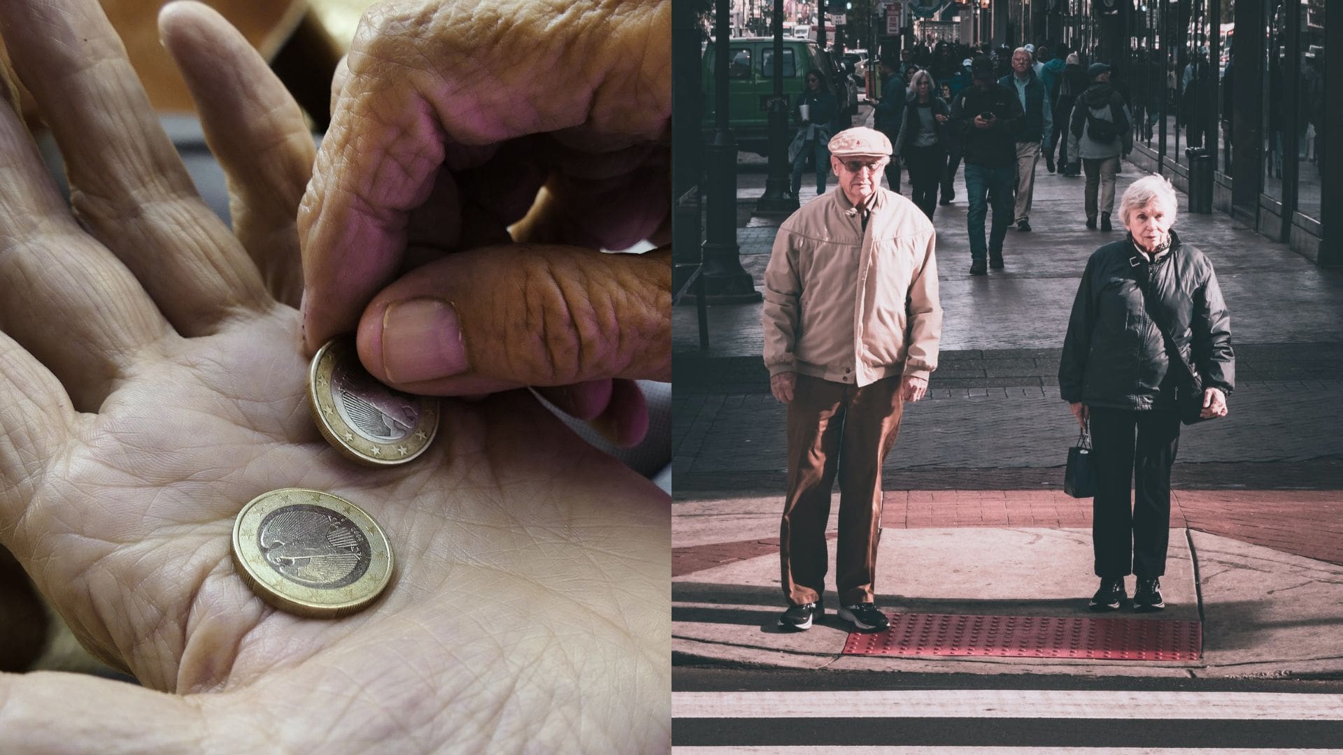 koláž peniaze a dôchodci