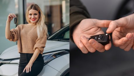 žena, auto, kľúče