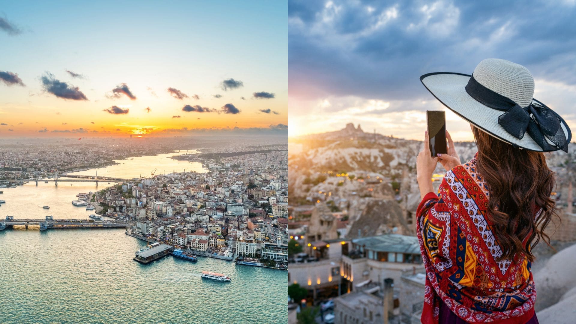 Pohľad na Istanbul a žena robí fotografiu.