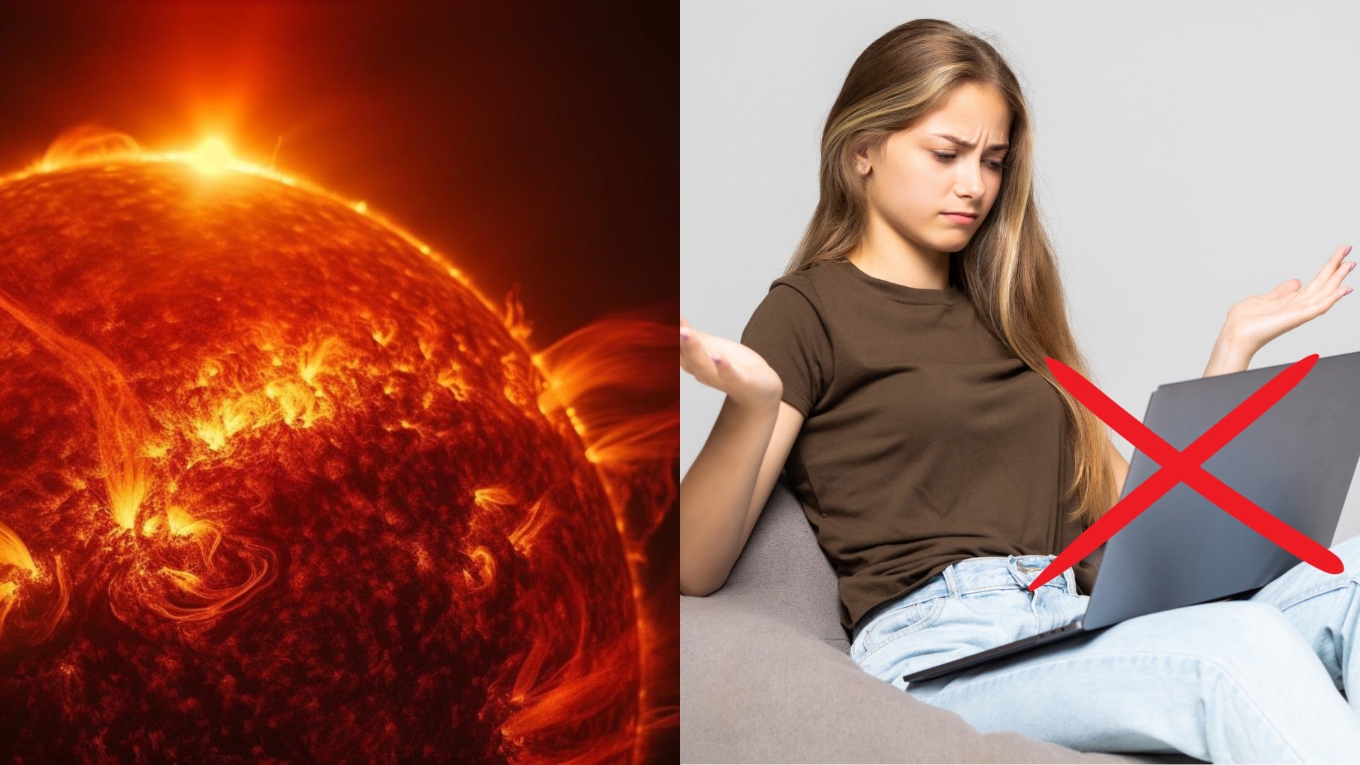 Slnko a dievča na notebooku.