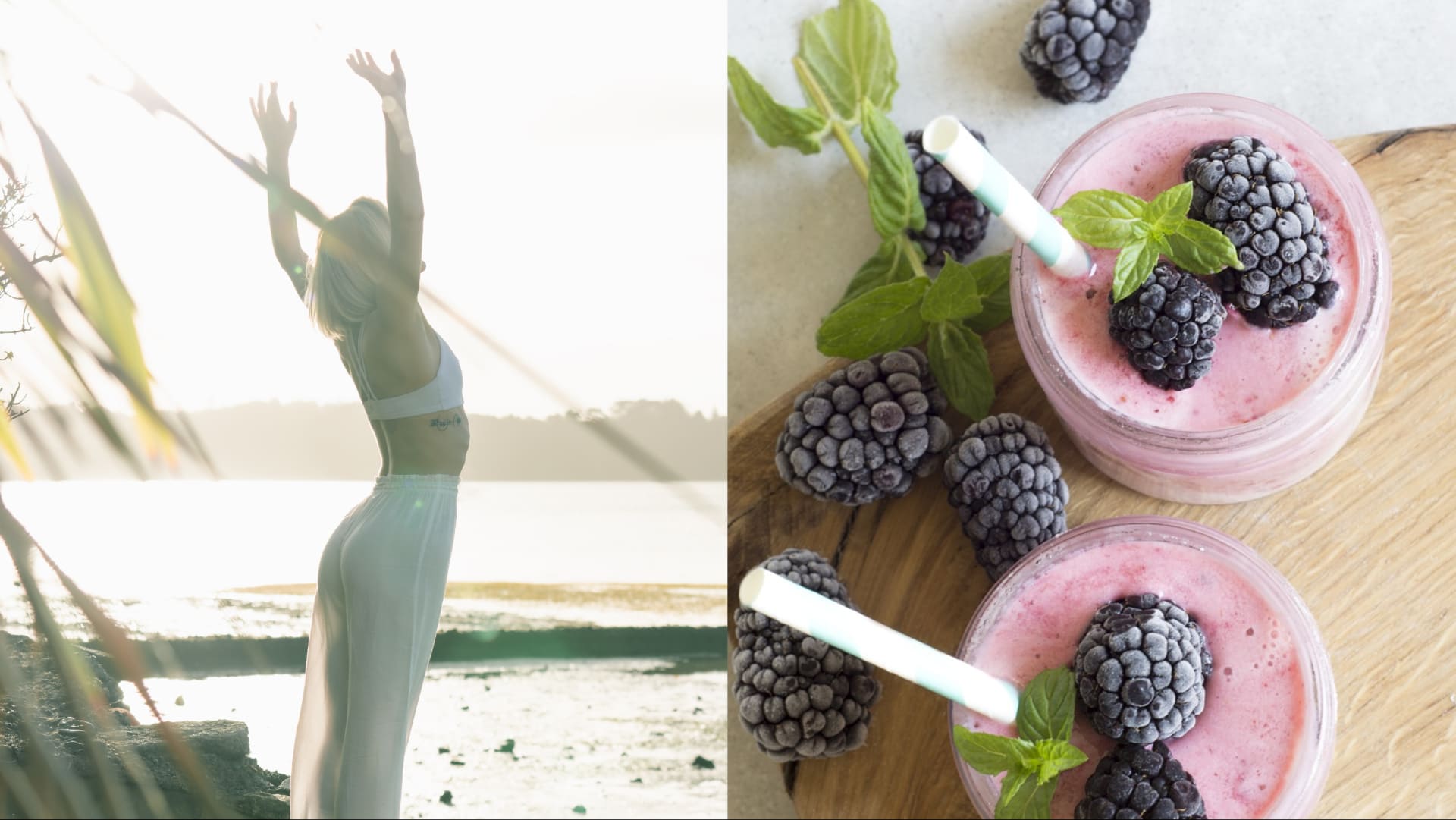 naťahjúca sa žena, smoothie