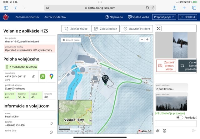 Nový portál aplikácie HZS, ktorý slúži pre príjem volania z aplikácie a ďalšiu komunikáciu s pacientom vrátane chatu a videa.