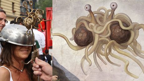 žena so sitkom na hlave, špagetové monštrum