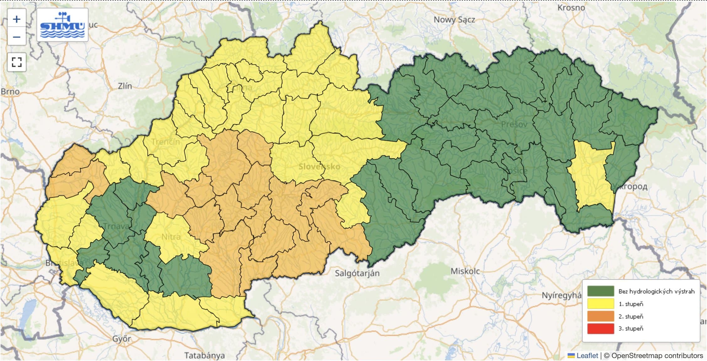 Na snímke je mapa SHMÚ