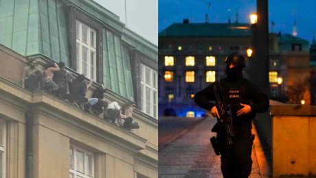 študenti na balkóne, policajt