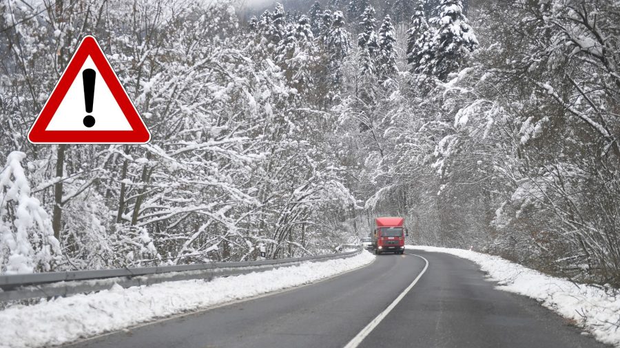 Zasnežená vozovka, sneh na ceste, počasie na Slovensku, sneženie na Slovensku