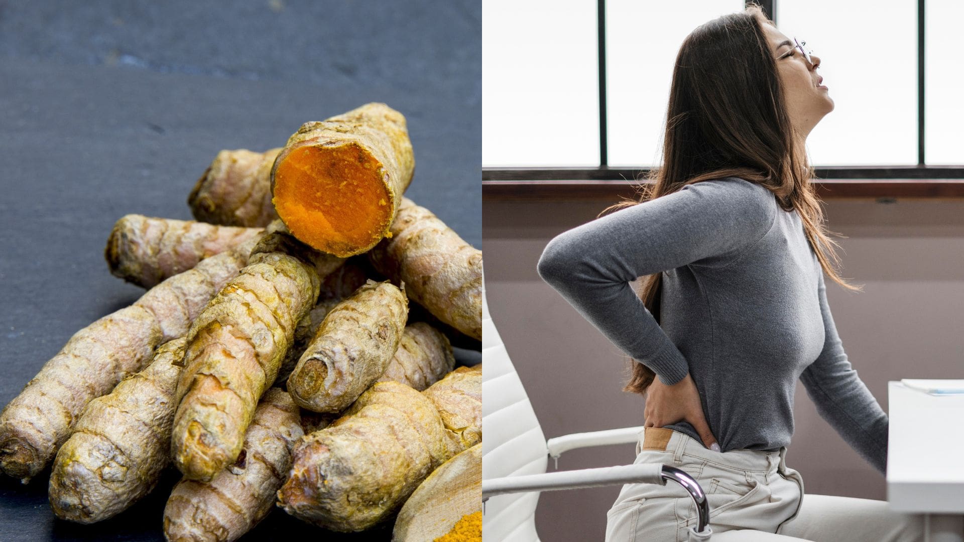 Kurkuma a žena si chytá rukou kríže.