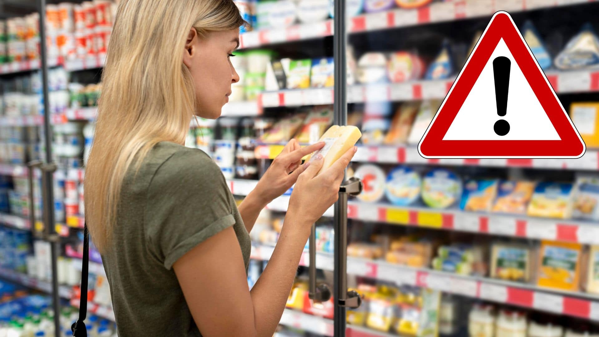 Žena drží syr v potravinách a číta zloženie.