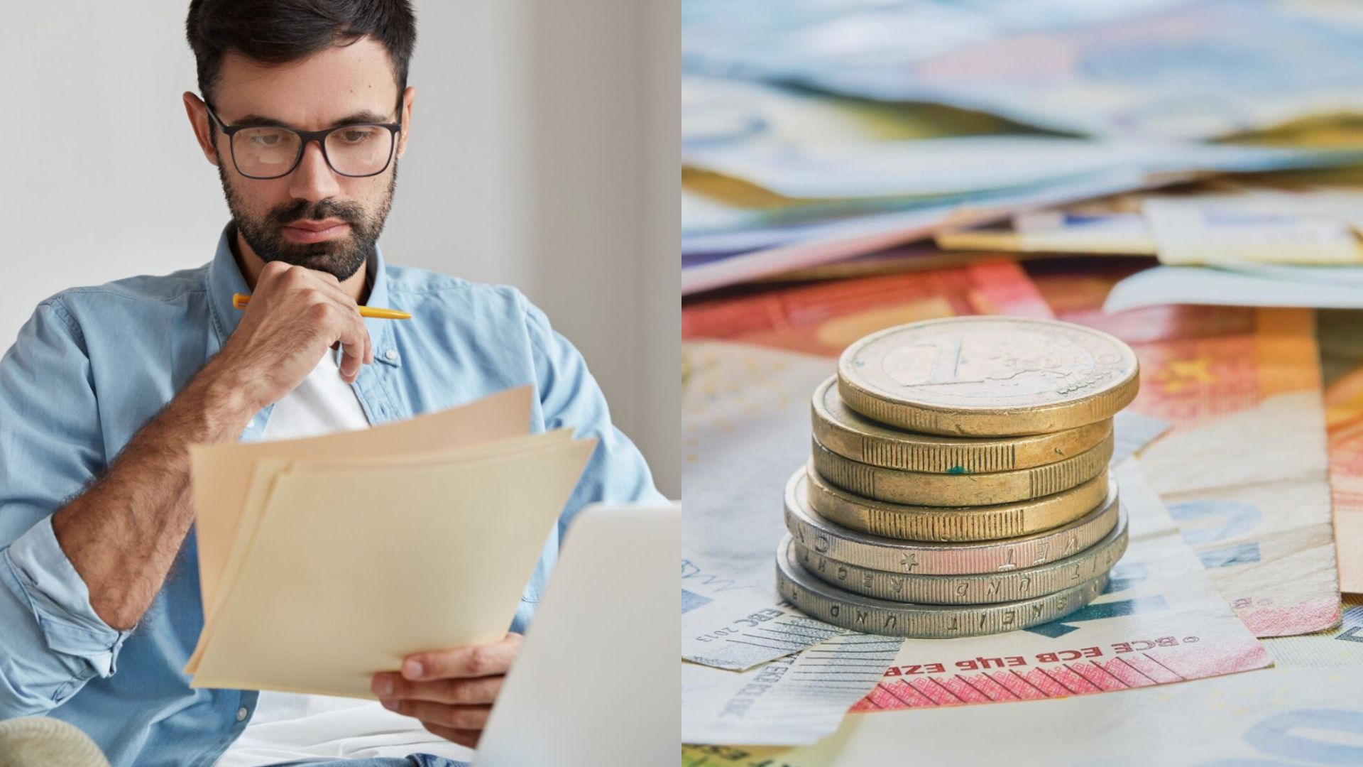 Muž za notebookom a peniaze.