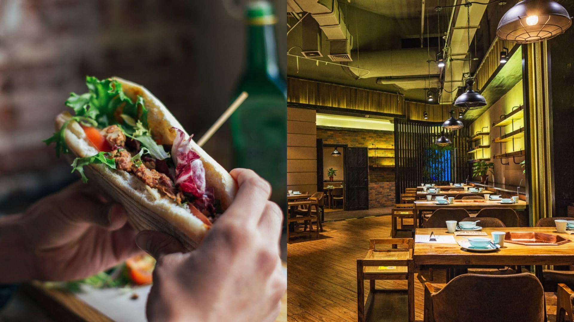 Sendvič a priestory v reštaurácii.