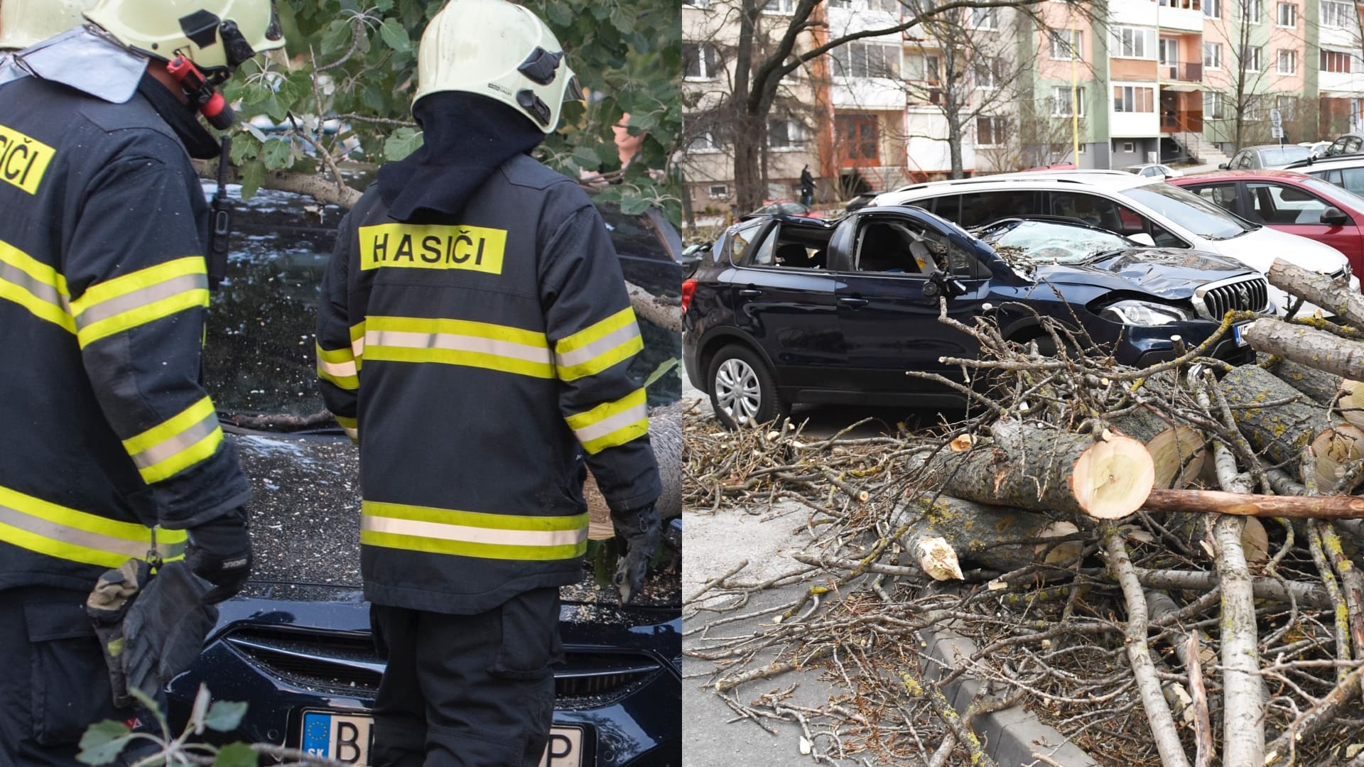 hasiči, vietor, padnuty strom