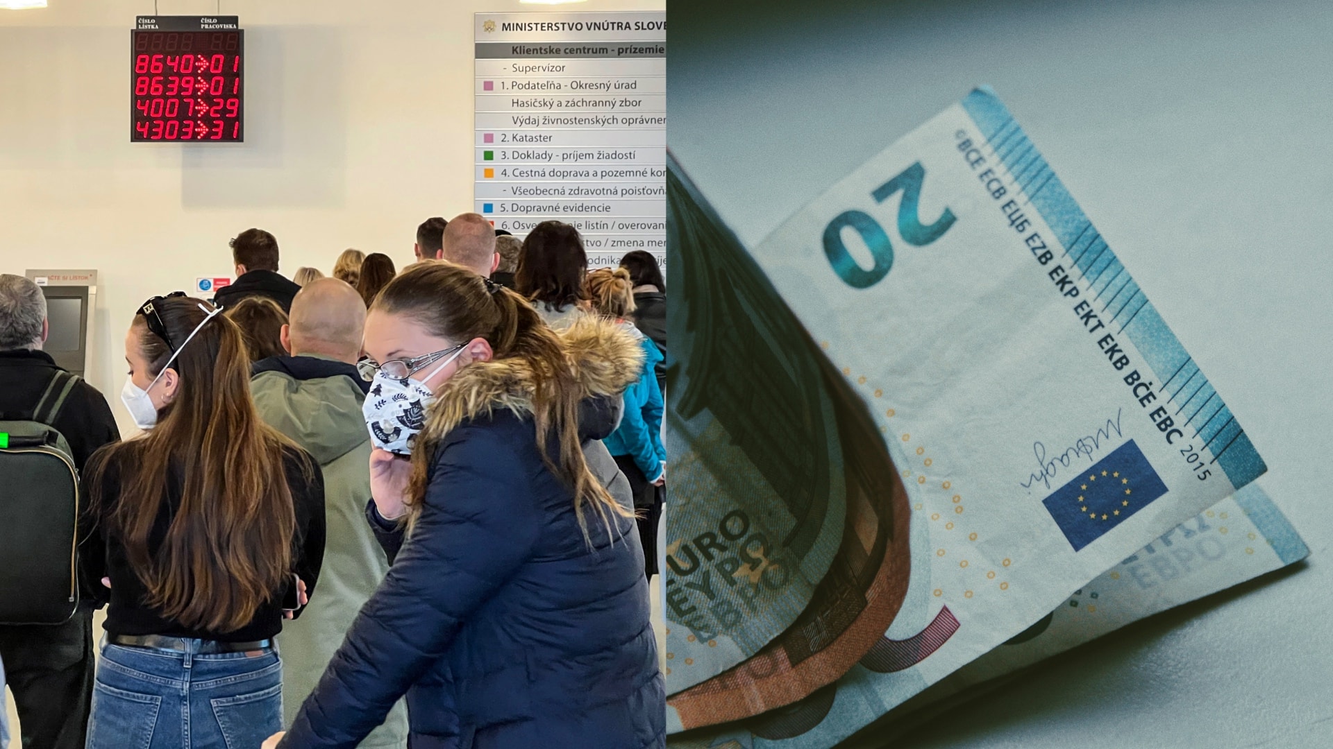 Na snímke sú ľudia na polícii a peniaze