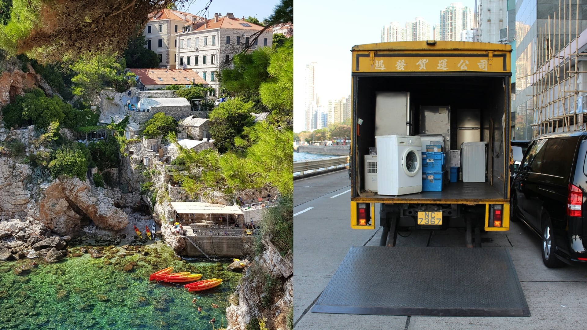 Na snímke je chorvátska dedina a sťahovacie auto