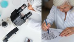 vedkyňa, mikroskop a stará žena