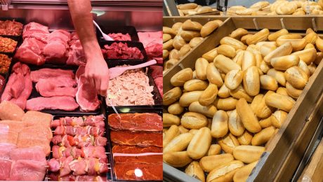 na snímke je mäso a pečivo