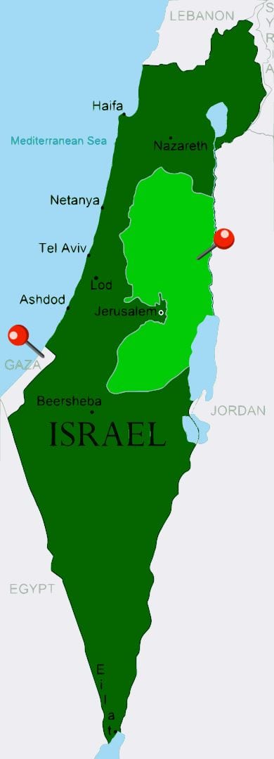 Izrael, Gaza, Západný breh Jordánu