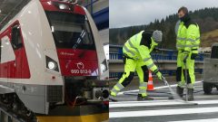 Nová vlaková jednotka a pracujúci cestári